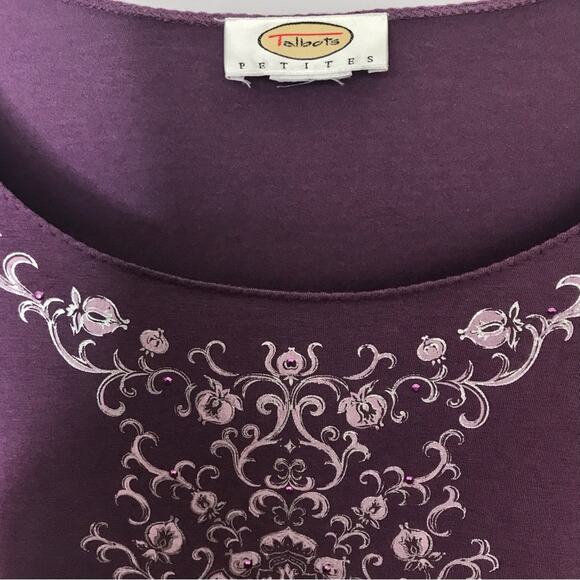 Talbots Purple & Silver Tee Shirt Paisley w/Rhinestone Round Neck - Picture 4 of 4